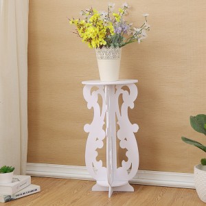 Soporte decorativo para maceta o florero estilo vintage, base de MDF desmontable en color blanco mesa de te con jarron , venta al por mayor 11915