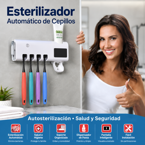 Esterilizador automático para cepillos dentales con soporte organizador, ideal para mantenerlos ordenados en el baño. Venta por mayoreo Esterilizador automático para cepillos dentales con soporte organizador, ideal para mantenerlos ordenados en el baño. Venta por mayoreo