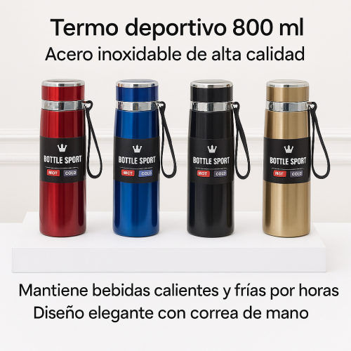 Termo deportivo térmico 800 ml, acero inoxidable, con tapa, colores surtidos, venta al por mayor modelo 1248