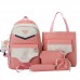 Set de mochilas escolares 5 en 1 para niña o adolescente con diseño de conejo, incluye mochila, bolsa, lonchera, lapicera y pouch, modelo 12685-5, venta por mayoreo