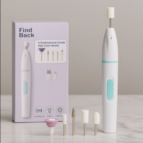 Lima eléctrica portátil para uñas con 5 puntas intercambiables. Ideal para manicure y pedicure, pulir, limar, eliminar cutícula y dar brillo. USB. Venta por mayoreo