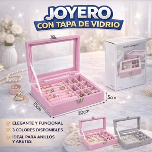 Joyero Organizador con Tapa de Vidrio y Compartimentos Venta por Mayoreo 13181