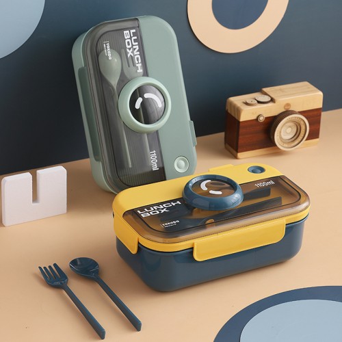 Lonchera hermética con compartimentos y cubiertos incluidos, tupper portátil de plástico resistente, ideal para lunch y comidas, venta por mayoreo 1338
