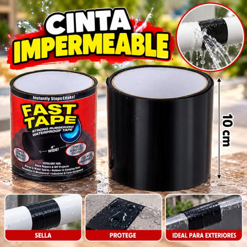 Cinta impermeable negra de 10 cm con acabado engomado, ideal para reparaciones y sellado de superficies. Venta por mayoreo