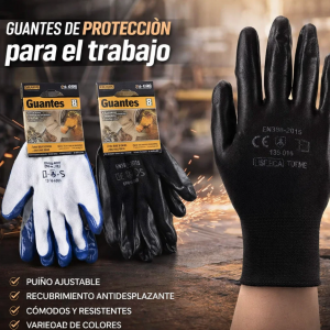 Guantes de trabajo talla 8” con medida 12 x 23 cm, diseño antideslizante. Colores variados. Venta por mayoreo 13728
