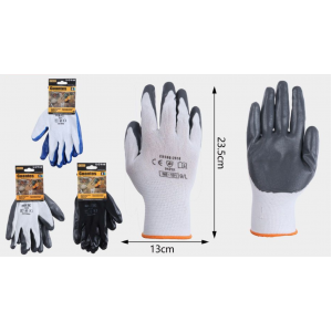 Guantes de trabajo con recubrimiento de nitrilo antideslizante, resistentes y cómodos para construcción, mecánica y uso industrial. Talla 9"  Venta por mayoreo modelo 13729
