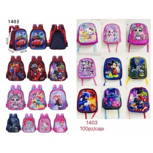 Mochila infantil 14 pulgadas con 2 cremalleras, personajes surtidos, ideal para preescolar y primaria, venta por mayoreo 