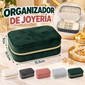 Organizador de joyería de 15.5 x 10.5 x 5 cm con compartimentos interiores, ideal para guardar accesorios y joyas. Venta por mayoreo
