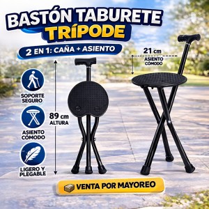Banco Plegable Portátil con Bastón Integrado – Asiento de Descanso Ligero y Resistente – Ideal para Viajes y Exteriores- Por Mayoreo 14419
