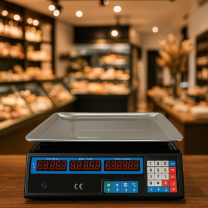 Báscula digital comercial recargable de acero inoxidable, capacidad 40 kg, con pantalla LED. Ideal para cocina o negocio. 14613-4