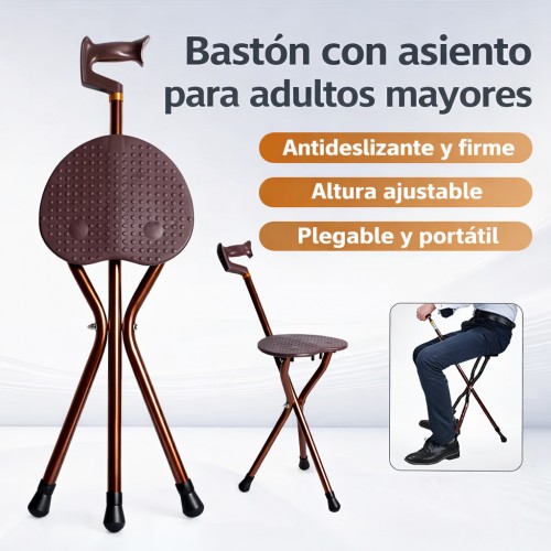 Bastón con Asiento Plegable de 3 Patas, Color Bronce Antiguo por Mayoreo – Código 14967-1