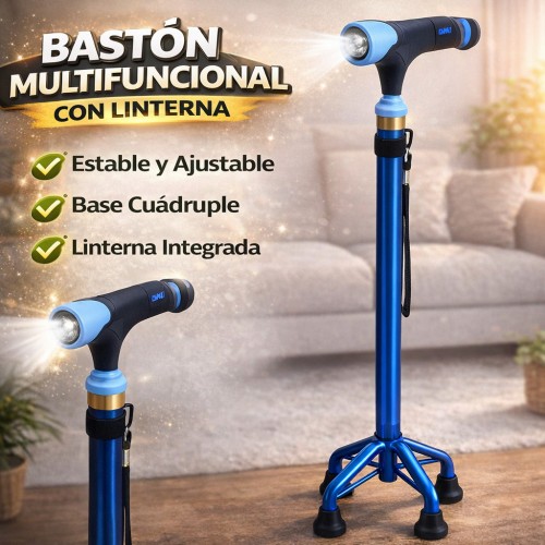Bastón Multifuncional con Linterna y Base Cuádruple por Mayoreo 14967-7