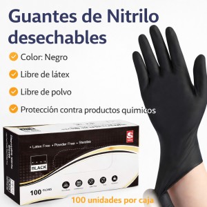 Guantes de Nitrilo Desechables Negros - Venta por Mayoreo - Código: 15347-70