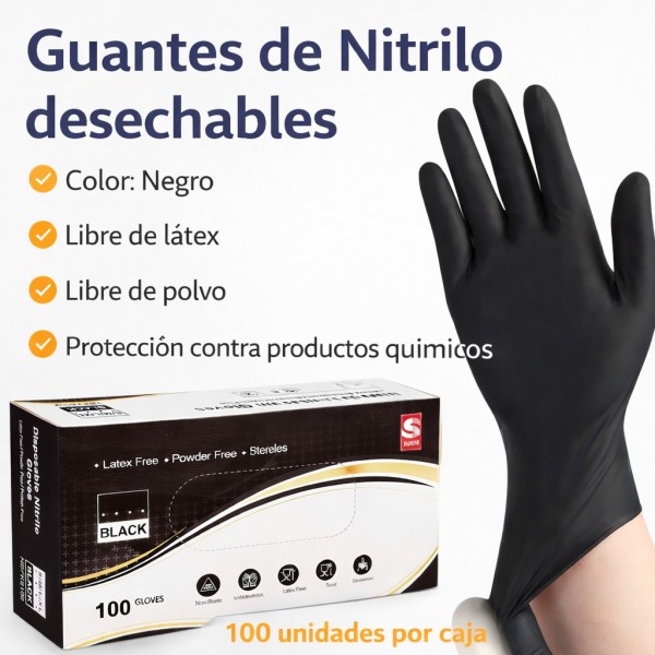 Guantes de Nitrilo Desechables Negros - Venta por Mayoreo - Código: 15347-70
