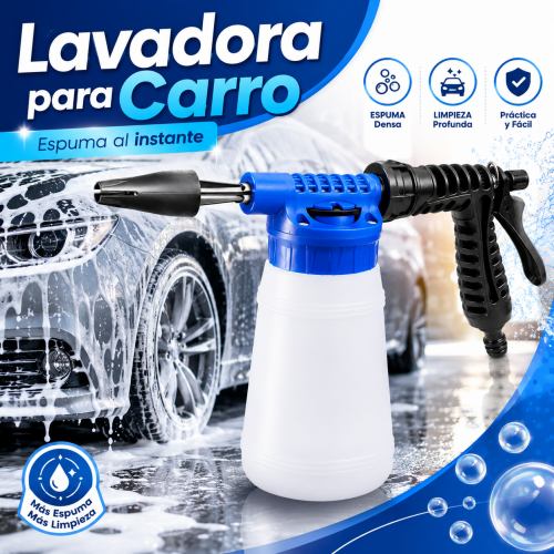 Lavadora para carro tipo pistola rociadora con depósito y boquilla frontal para limpieza automotriz. Venta por mayoreo