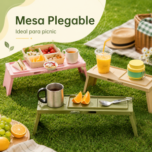 Mesa plegable portátil individual, práctica para picnic, camping, jardín, playa o uso al aire libre. Diseño ligero con patas plegables y superficie rectangular. Venta por mayoreo
