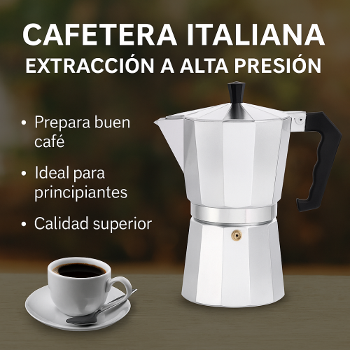 Cafetera italiana tipo moka fabricada en aluminio resistente, ideal para preparar café espresso de manera rápida y tradicional Vneta al por mayor  16071-5