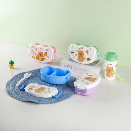 Lonchera con dibujos animados de Capibara set de topper con vaso para niños al por mayor 163119