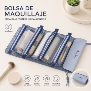 Bolsa de maquillaje colores variados ideal para organizar cosméticos. Diseño práctico y portátil para uso diario o viaje. Venta por mayoreo