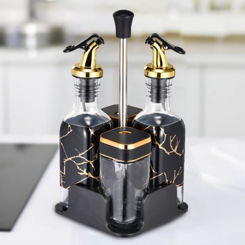 Estante giratorio juego de 5 piezas tarro de condimentos y botellas dispensadoras de aceite para cocina al por mayor 1692483