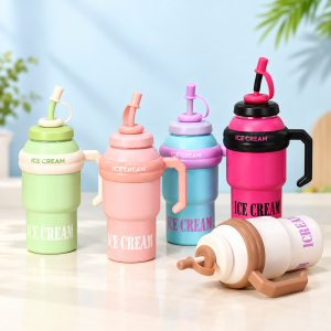 Termo de 1000 ml con Popote, Asa y Colores Surtidos por Mayoreo