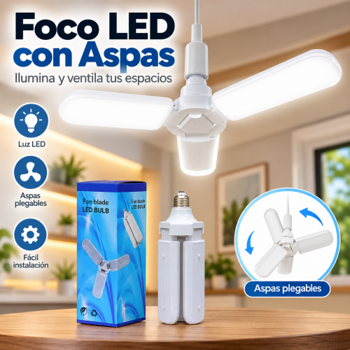 Lámpara LED plegable de 3 aspas ajustables para una iluminación amplia y práctica- Por mayoreo 