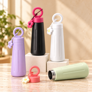 Termo de 450 ml con Asa en Forma de Pétalo y Colores Surtidos por Mayoreo