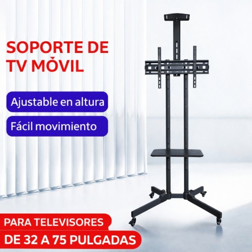 Soporte móvil para pantalla de 32 a 75 pulgadas con ruedas, altura ajustable y base metálica resistente, Mayoreo 17651-1 