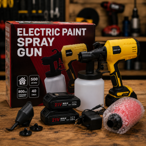Pistola eléctrica de 800ml para pintar dos pilas 21V. Ideal para hogar y mantenimiento. Colores surtidos. Venta por mayoreo