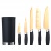 Juego de cuchillos dorados con base negra, acero inoxidable, mango ergonómico. Ideal para cocina elegante o regalo. Venta al por mayor 2007