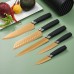 Juego de cuchillos dorados con base negra, acero inoxidable, mango ergonómico. Ideal para cocina elegante o regalo. Venta al por mayor 2007