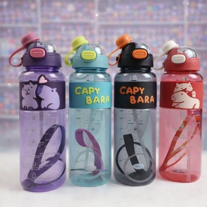 Botella de Agua Infantil Capibara con Popote y Asa por Mayoreo 20772