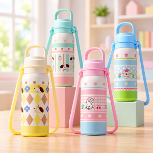 Termo Infantil de Acero Inoxidable 316 de 500 ml con Correa y Diseños Surtidos por Mayoreo