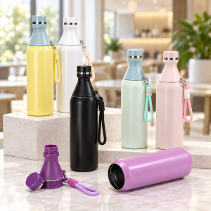 Botella Térmica de 550 ml con Boca Angosta, Cordón y Colores Surtidos por Mayoreo