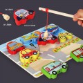 Rompecabezas didáctico infantil de madera, con figuras de animales y transporte, incluye caña de pescar magnética y juego de ensartar, ideal para motricidad, venta al por mayor, 2188B-12