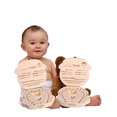 Caja de madera para recuerdos dentales de bebé niño y niña, personalizada con compartimentos  2188B-32