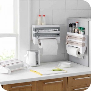 Soporte de cocina 4 en 1 para pared con dispensador de papel, película y especieros, práctico y compacto, venta por mayoreo 23521-1