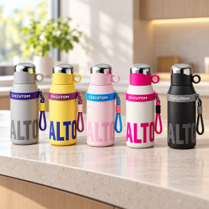 Termo de 700 ml con Asa Redonda en la Tapa, Cordón y Colores Surtidos por Mayoreo