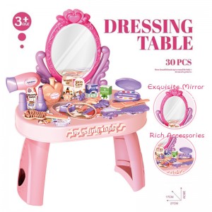 Tocador infantil de maquillaje con espejo y 30 accesorios, mesa de belleza para niñas con secadora, peines, maquillaje de juego y accesorios de fantasía Venta al por mayor 25-8303  