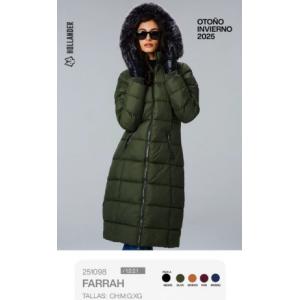 Chamarra larga para mujer estilo invierno  Diseño acolchado térmico, corte largo estilizado y gorro con peluche.  Venta al por mayor 251098