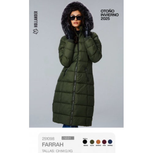 Chamarra larga para mujer estilo invierno Diseño acolchado térmico, corte largo estilizado y gorro con peluche. Venta al por mayor 251098 Chamarra larga para mujer estilo invierno Diseño acolchado térmico, corte largo estilizado y gorro con peluche. Venta al por mayor 251098