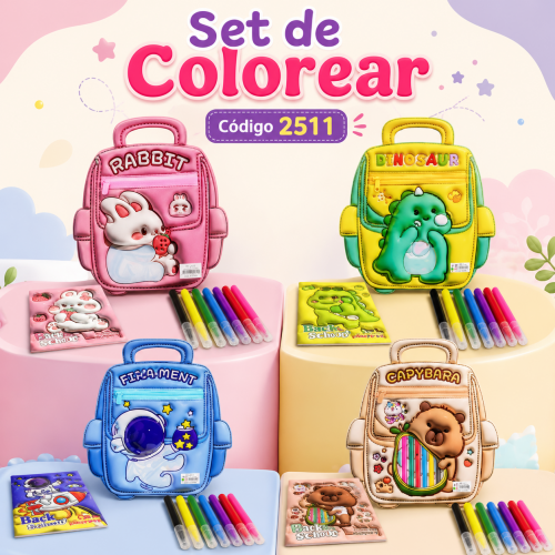 Set de 6 lápices de colores infantil con mochila de diseños variados para niños. Ideal para actividades creativas y escolares. Venta por mayoreo Set de 6 lápices de colores infantil con mochila de diseños variados para niños. Ideal para actividades creativas y escolares. Venta por mayoreo