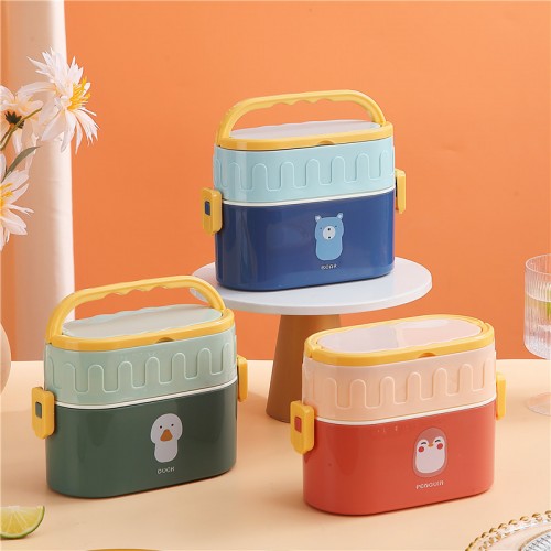Lonchera para niños con 2 compartimentos, cierre seguro y práctica asa para transportar. Con divertidos diseños de animalitos (pato, oso y pingüino) VENTA AL POR MAYOR 2516ALO
