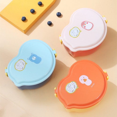 Lonchera de plástico con tapa hermética y clips laterales de seguridad. Diseño en forma de corazón con estampados de animalitos VENTA AL POR MAYOR 2524LO