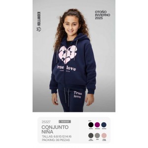 Conjunto para niña con diseño “True Love”. Sudadera con cierre y pants cómodos ideales para Otoño-Invierno 2025. Sudadera con Forro cálido .  Venta al por mayor 25327