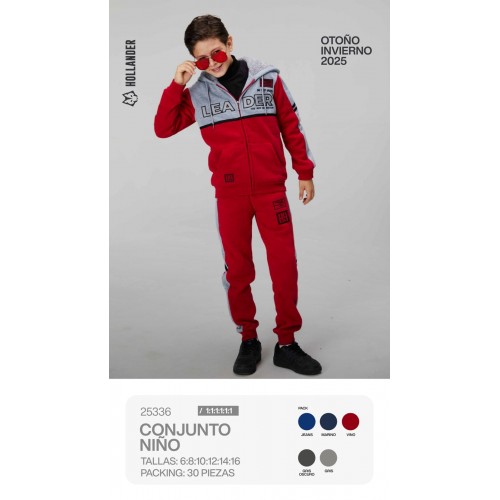 Conjunto deportivo para niño  Incluye sudadera con cierre y pants cómodos. Ideal para la temporada Otoño-Invierno 2025 Sudadera con Forro cálido .  Venta al por mayor 25336