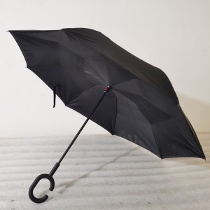 Paraguas sombrilla color negro liso con mango en forma de C al por mayor 258603