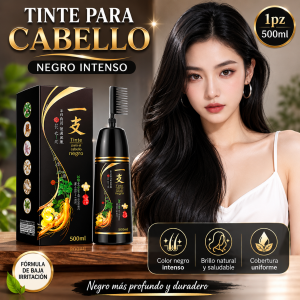 Tinte para el cabello color negro en presentación de 500ml. Ideal para uso personal. Venta por mayoreo