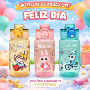Botella de Agua Infantil con Diseños Kawaii por Mayoreo 2701
