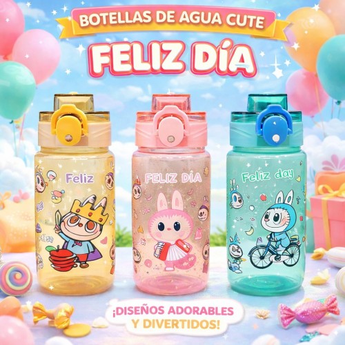 Botella de Agua Infantil con Diseños Kawaii por Mayoreo 2701
